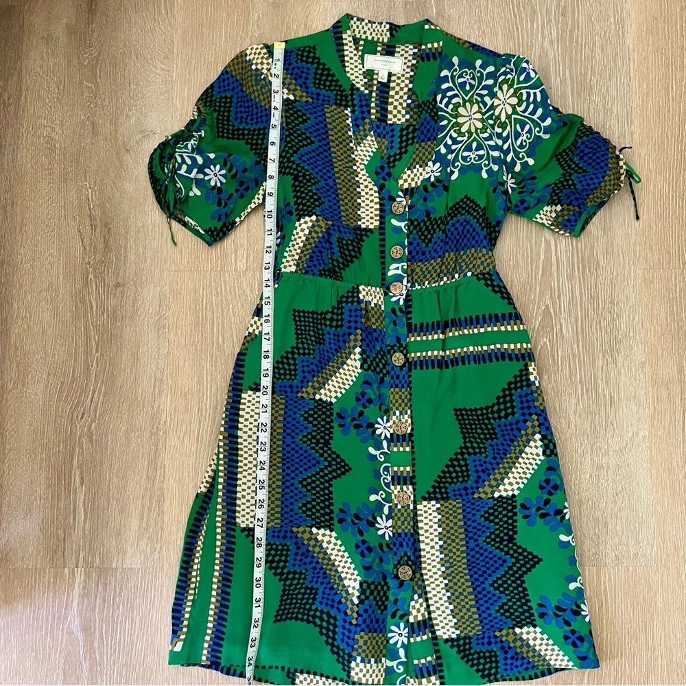 Anthropologie- Moulinette Soeurs Vibrant Green Blue Puff Sleeve Dress- Size 2 - Picture 7 of 8